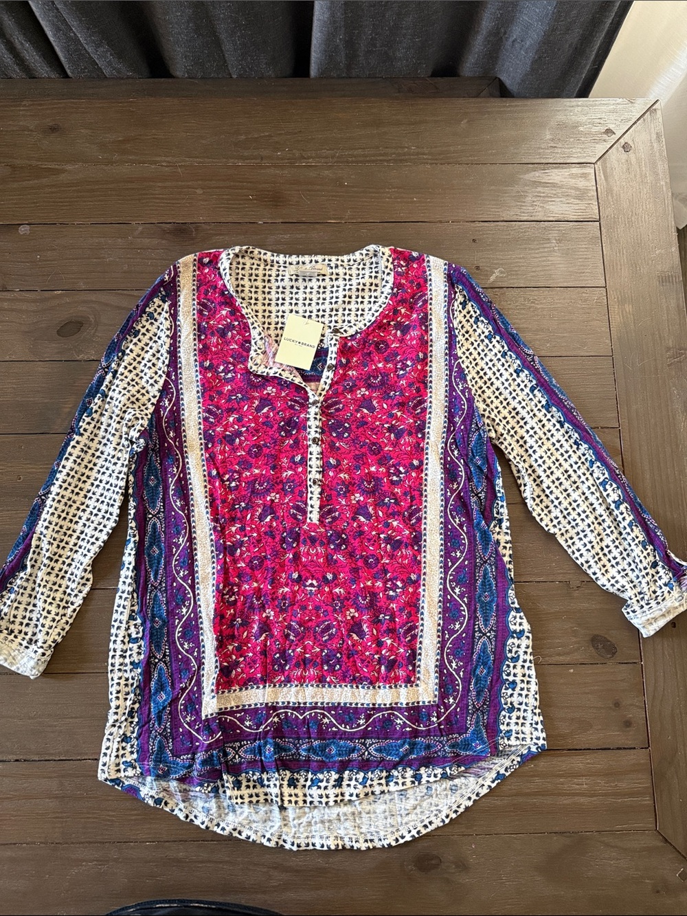 Lucky Brand Pink and Purple Floral Long Sleeve Tunic